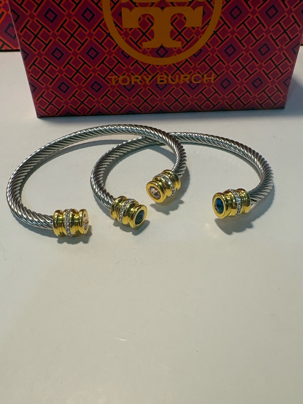 David Yurman style Gold-Accent Silver Cable Cuff Bracelet
